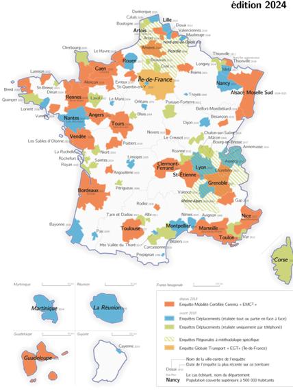 Couverture du territoire par les différents types d'enquêtes. Source :